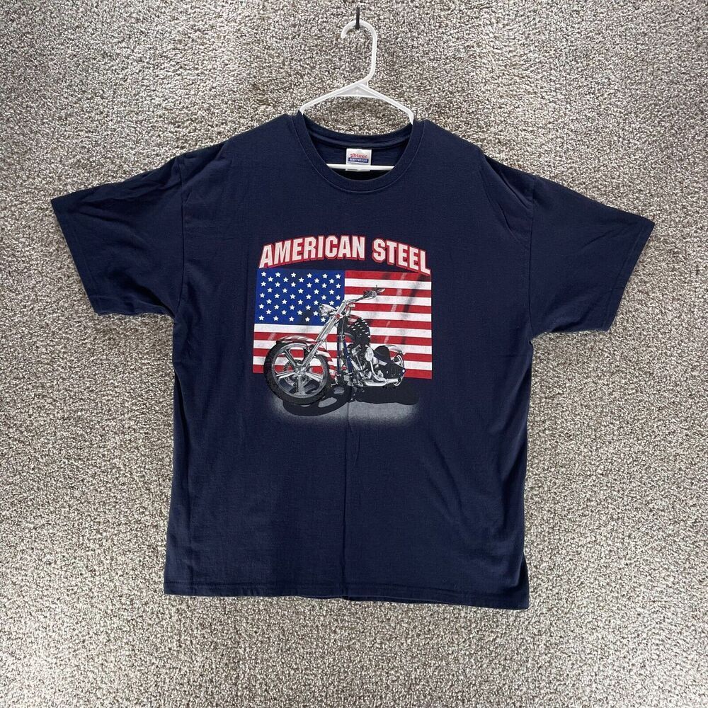 Vintage 90s American Steel‎ Shirt Mens Extra Large Blue American Flag Motorcycle